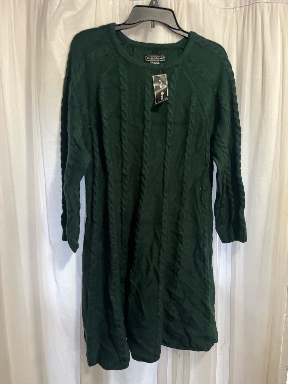 Jessica Howard Dark Green Cable Knit Long Sleeve Dress preppy cozy long - Picture 3 of 7